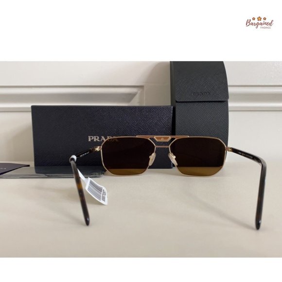 Authentic Prada Pale Gold Metal Rectangle Sunglasses Brown Polarized Lens main image 11